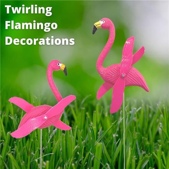 12 Pcs Twirling Wings Pink Flamingo Small - Yard Ornament with Metal Stakes - Picture 3 of 7